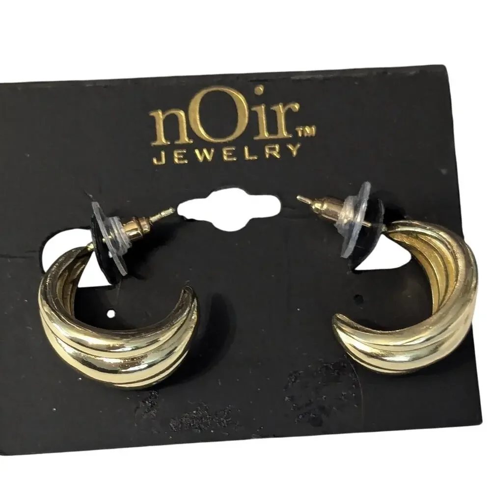 nOir Gold Half Hoop Shell Puff Earrings - Picture 1 of 4